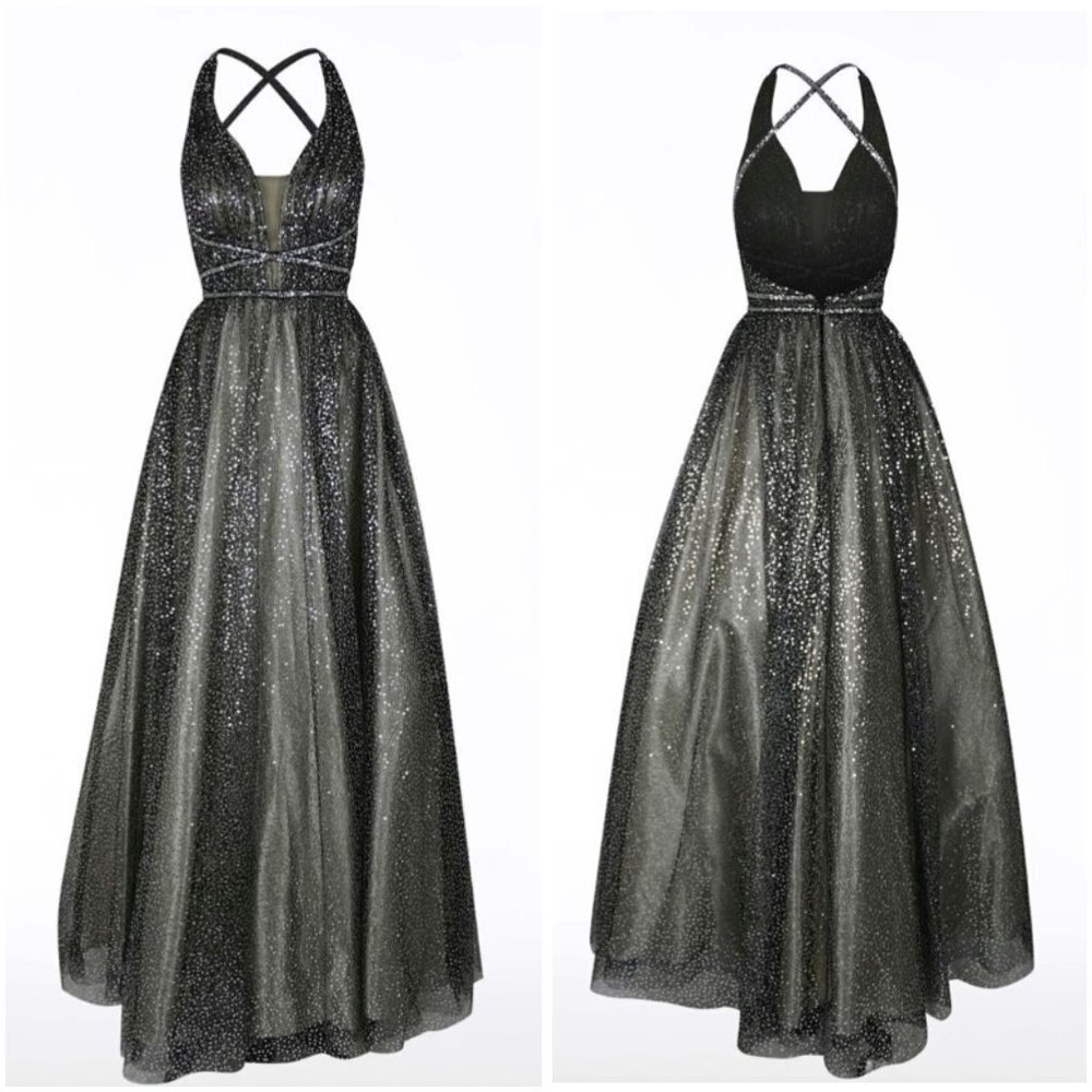 Dave & Johnny Black Sequin Halter Formal Gown $286
